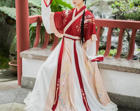 凤于牡丹 墨子研汉服女晋制交领半袖齐腰襦裙...