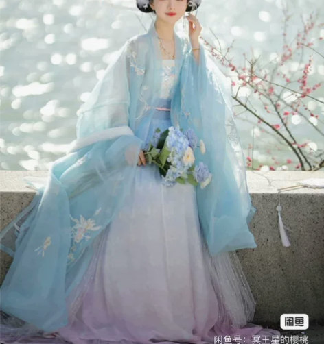 裳云兮原创汉服女水挼蓝超仙气诃子裙大袖衫汉...