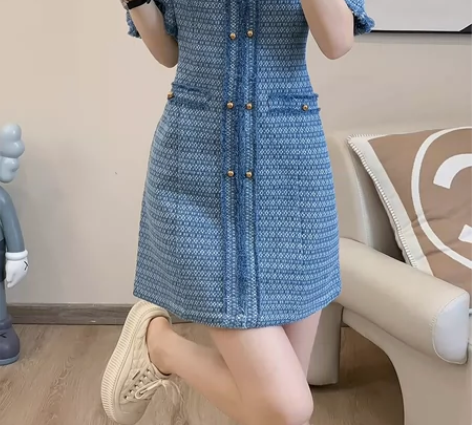 夏装小香风法式气质修身显瘦高端小个子连衣裙...