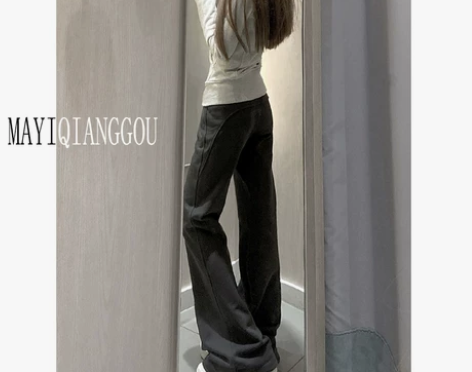 175高个子加长灰色美式喇叭裤女显瘦直筒垂...