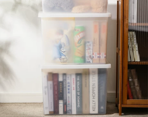 塑料半透明磨砂带盖收纳箱家用大号衣物玩具整...