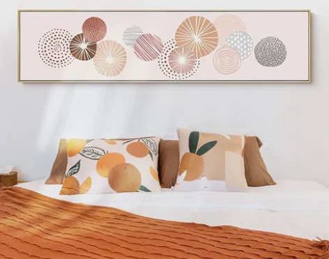 北欧ins小清新主卧床头装饰画粉色横款抽象...