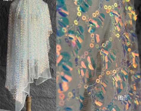 传闻网纱服装时尚幻彩渐变亮片