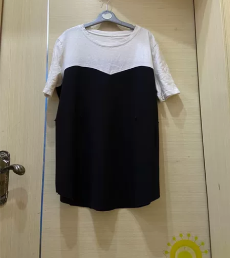 女士T恤设计感短袖T恤女夏季宽松拼接撞色半...