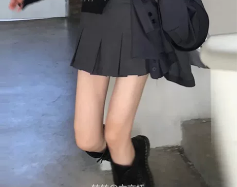 JMSHOP 韩校学妹 搭扣设计深灰百褶裙...
