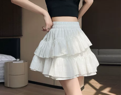 白色不规则蛋糕裙女夏季新款小个子显瘦a字裙...