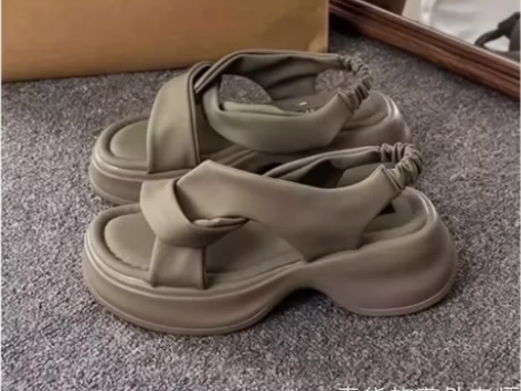 新款百搭松紧带踩屎感时尚女鞋夏季厚底运动凉...