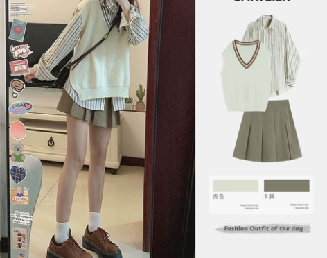 早春装搭配一整套微胖网红减龄遮肉盐系高级感...