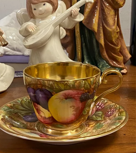 安斯丽Aynsley黄金果园咖啡杯，手绘 ...