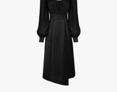 XIAOLI红与黑真丝拼醋酸长袖中长款a字...