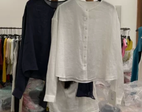 韩国ANRUILA夏薄款简约圆领单排扣苎麻...