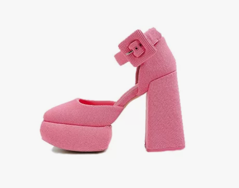 王心凌同款芭比粉防水台高跟鞋2024年新款...