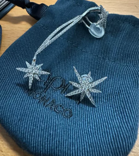 apm六芒星银色钻石耳夹耳骨夹耳钉耳饰，带...