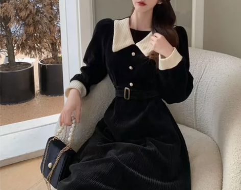 大学生付邮送 法式2024小香风灯芯绒秋冬...