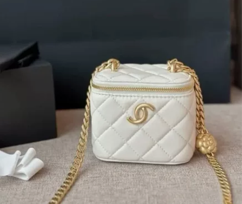 香风羊皮迷你盒子包包山茶花菱格链条单肩斜挎...