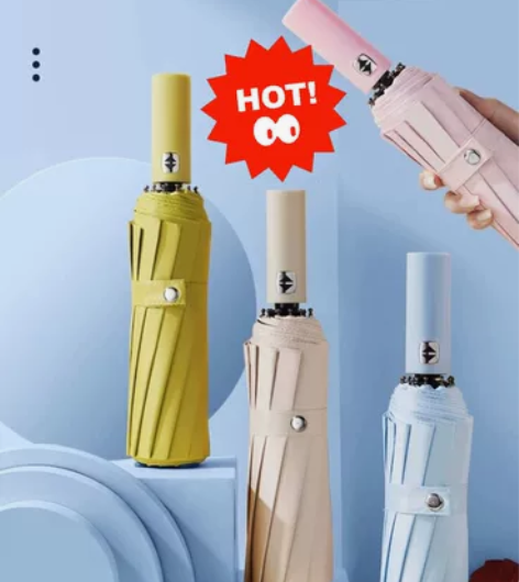 【量少大促！】48骨全自动雨伞大号折叠黑胶...