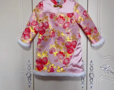 90码全新中国风女童加薄棉秋冬春节中式唐装...