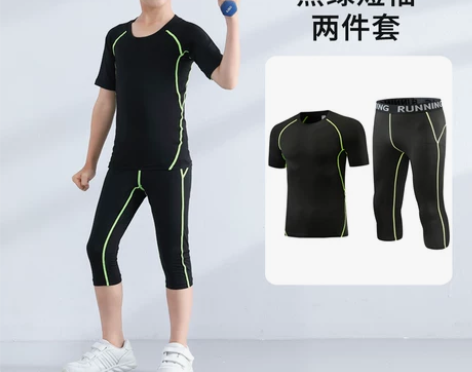 儿童篮球紧身衣训练服男童短袖短裤7分裤套装...