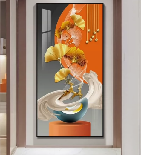 入户玄关画晶瓷画年年有余现代轻奢挂画竖版过...