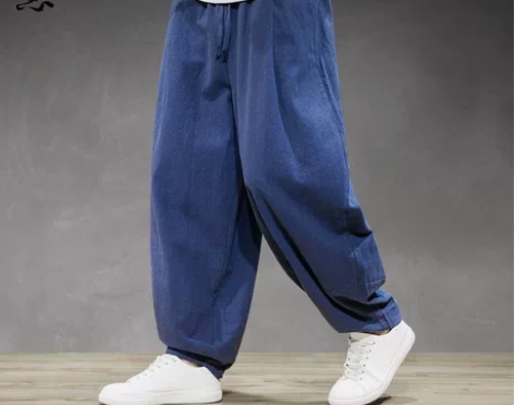 商城倒闭中国风春夏薄款亚麻长裤子男加肥加大...