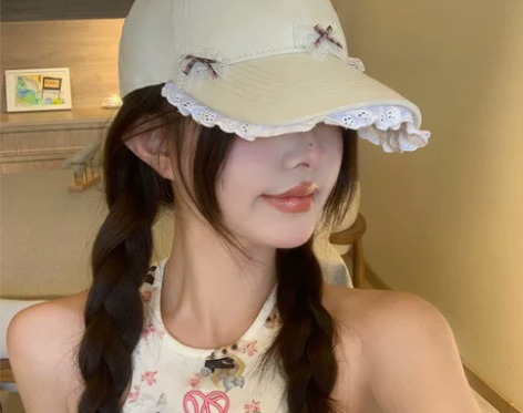 蝴蝶结蕾丝边棒球帽女韩版百搭显脸小鸭舌帽大...