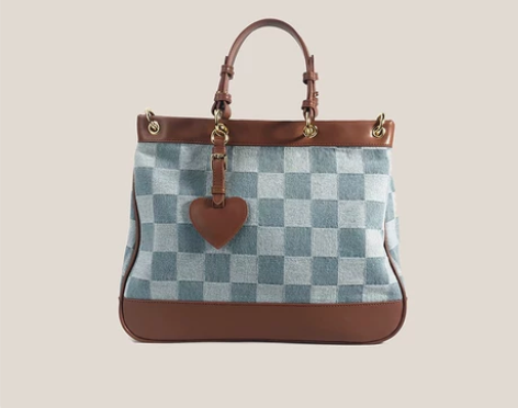 优尚女包2022春夏新品爱心牛仔帆布棋盘格...