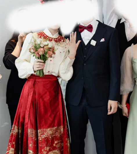 七月夕原创汉服 喜上眉梢 绣花云肩红色马面...