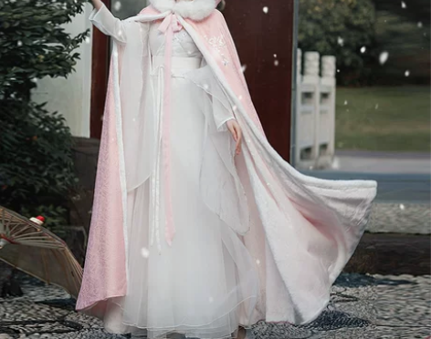 粉色汉服披肩斗篷外套女冬季大衣外出加棉加厚...