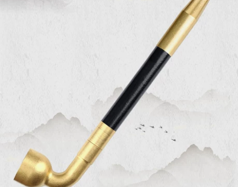 手工烟斗老式实木烟杆红玛瑙嘴玉石旱烟袋黄铜...