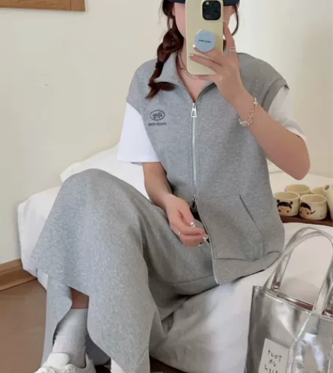 夏季新款女空气层翻领假两件短袖裙子套装韩版...