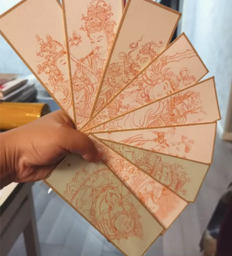 手绘书签｜朱砂色工笔菩萨壁画佛像书签定制 ...
