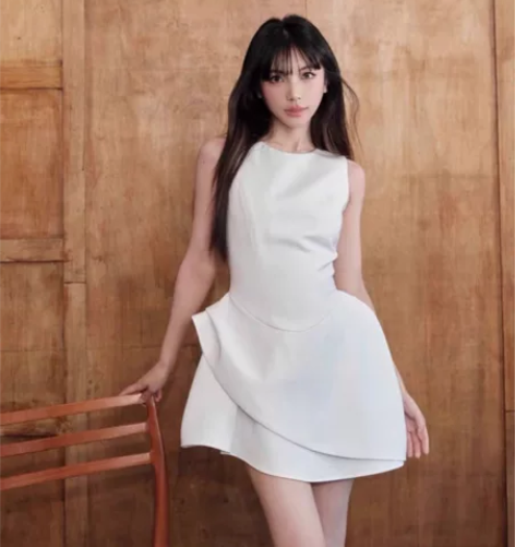 avenement/不规则裁剪无袖连衣裙女...