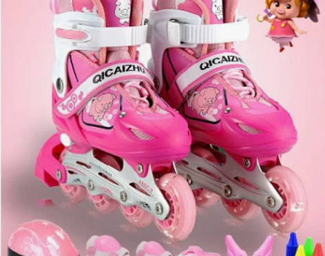 女童滑冰鞋旱冰鞋男女童套装全闪轮滑鞋正品随...