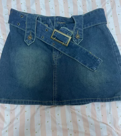 复古牛仔半身裙女港风辣妹裙裤高腰显瘦包臀短...