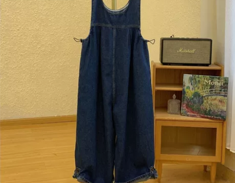 全新本素棉麻背带牛仔裤阔腿裤，情动依兰。 ...