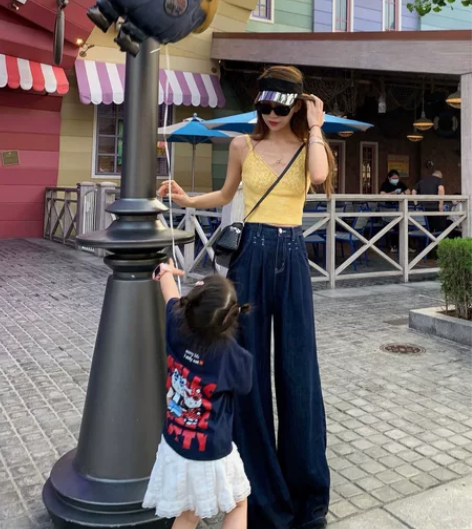 大瓶定制 私服牛牛TOP 后腰松紧遮胯牛仔...