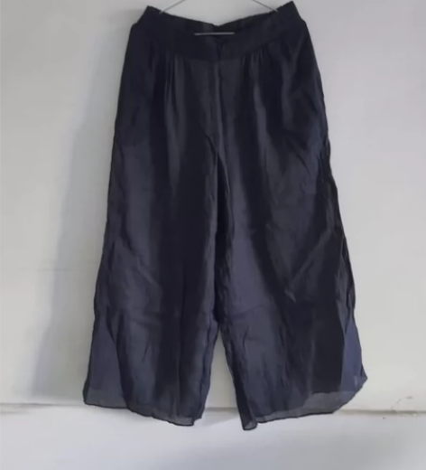 慢慢变蓝 藏蓝色双层轻薄棉麻裤子，慢慢变蓝...