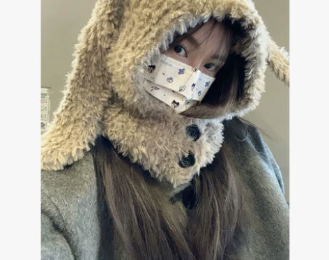 可爱毛绒长耳朵兔子帽子女凹造型保暖护耳巴拉...