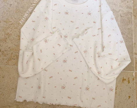 复古华夫格 小碎花 小熊 木耳花边 内搭 ...