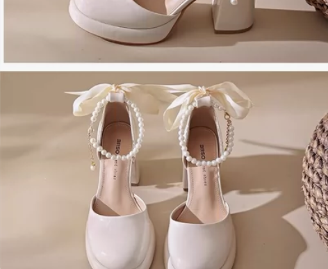 高跟单鞋女2023年春季新款防水台小个子粗...