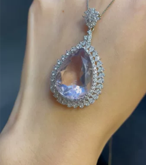 天然紫萤石吊坠  s925银镶嵌 超大刻面...