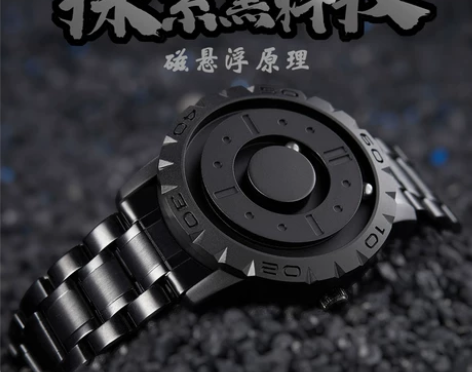 瑞士正品磁力悬浮滚珠手表男无指针概念极简黑...