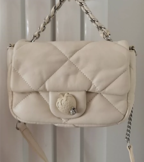 天M意原单,菱格包,乳白色,小羊皮手感,全...