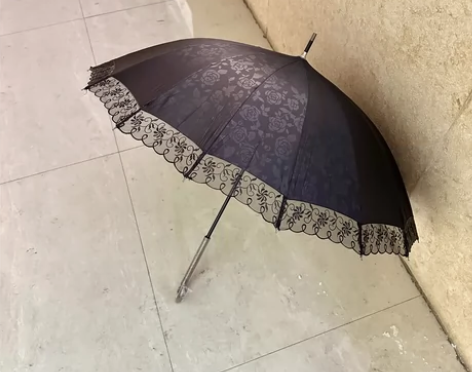 日式 刺绣玫瑰女黑色UV防晒16骨自动晴雨...