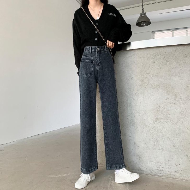 复古直筒阔腿裤牛仔裤女2021年新款夏季高...