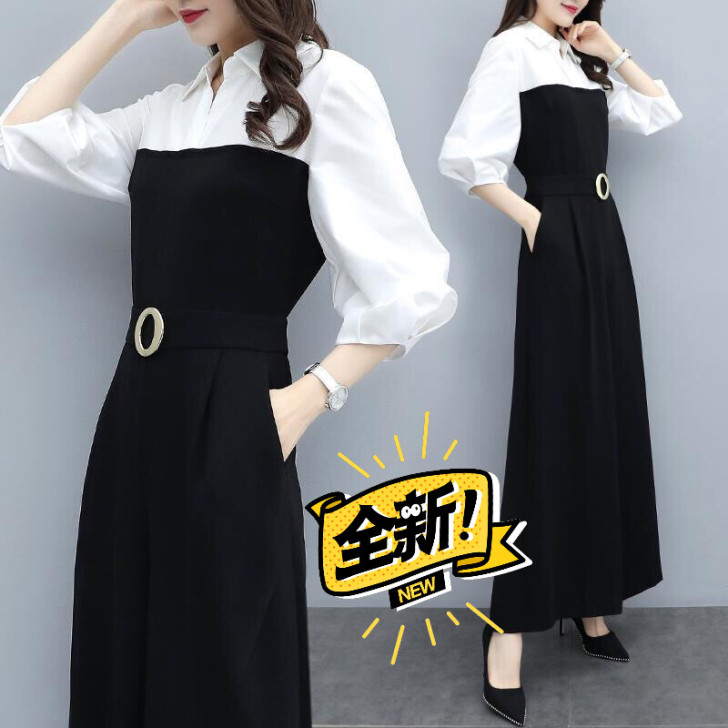 黑色连体裤女2021年春季新款韩版休闲气质...