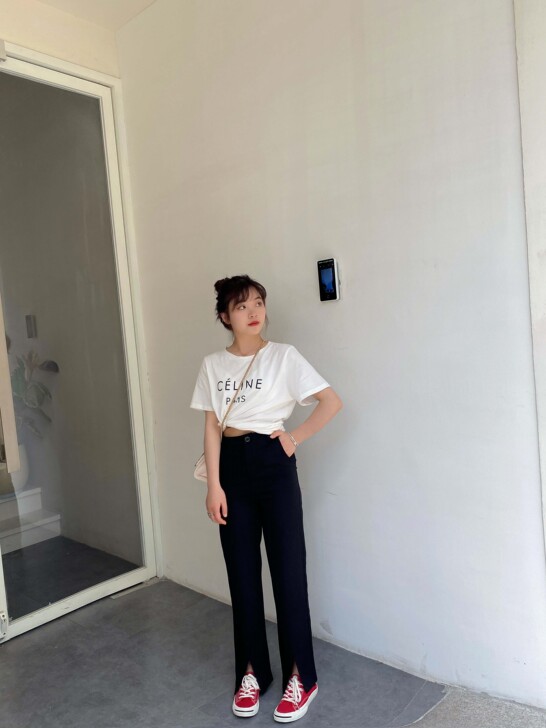 喵家自制前开叉裤子女装小个子直筒阔腿高腰垂...