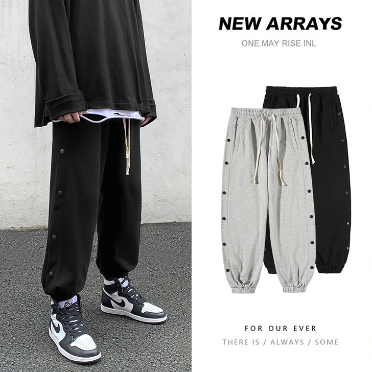 男士休闲裤大码宽松韩版潮流排扣裤子加绒运动...