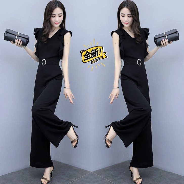 气质无袖阔腿连体裤女2020新款高腰v领宽...