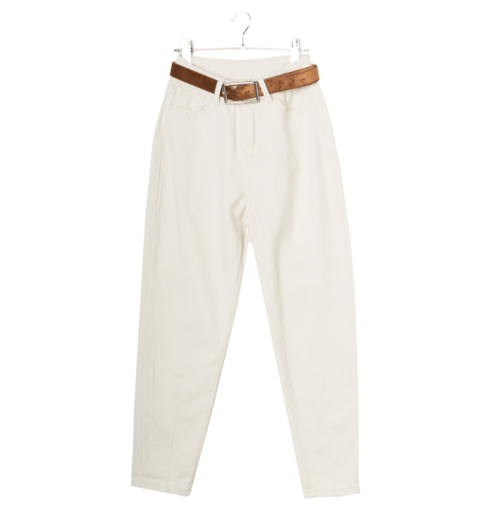 加绒牛仔裤女宽松复古港味风裤子高腰哈伦裤腰...